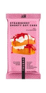 TRUBAR Vegan Protein Bar, Strawberry Shorty Got Cake, Gluten Free, Plant Based Protein, Dairy Free, Non GMO, Soy Free, No Sugar Alcohols, 12G Protein, 12G Fiber, 23G Carb, On the Go Snack Bars, 8 CT