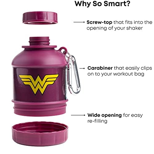 Smartshake Justice League Protein Powder Storage Container 50g Protein Shaker Bottle Funnel 110ml BPA Free Wonder Woman Gifts DC Comics Protein Shakes Bottle Storage for Women