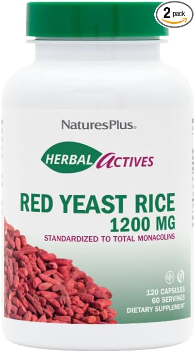 Natures Plus Herbal Actives Red Yeast Rice - 120 Vegetarian Capsules, Pack of 2 - Maximum Potency Herbal Supplement - Gluten Free - 240 Total Servings