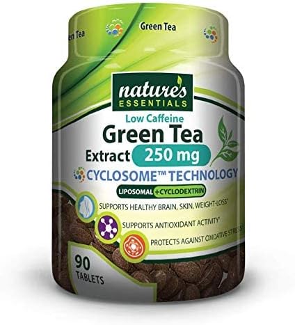 NATURE'S ESSENTIALS Low Caffeine Green Tea Extract 250mg | 45% EGCG | Advanced Cyclosome Liposomal Delivery | Non-GMO, Gluten Free, Vegetarian | 90 Tablets