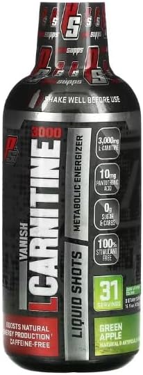 PROSUPPS L-Carnitine Liquid 3000, Stimulant-Free Liquid Shots for Men & Women - Clean Workout Drink for Energy, Performance & Muscle Recovery - No Sugar, No Carbs - 31 Servings, Green Apple
