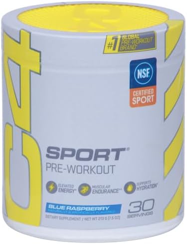 Cellucor C4 Sport Pre Workout Powder Blue Raspberry - Pre Workout Energy with Creatine + 135mg Caffeine and Beta-Alanine Performance Blend - NSF Certified for Sport 30 Servings