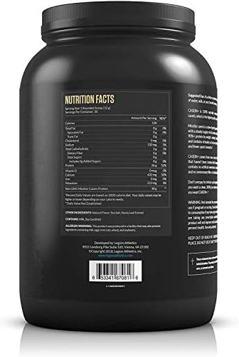 LEGION Casein+ Casein Protein Powder (French Vanilla) - Slow-Release Micellar Casein Protein Powder - Non-GMO, Gluten-Free & Naturally Sweetened Casein Powder from Grass-Fed Cows (30 Servings)