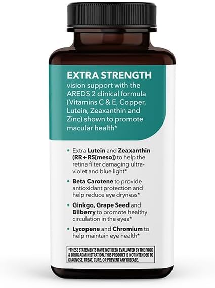 Visibili-T AREDS 2 Advanced Eye Support - Vitamin & Mineral Supplement for Macular Health & Vision Support - Lutein, Zeaxanthin, Bilberry, Grape Seed Extract, Chromium & Ginkgo Biloba - 60 Capsules