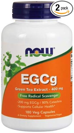 NOW Foods EGCg, Green Tea Extract, 400mg, 180 Vcaps (Pack of 2)