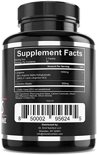 Dr. Emil's ARGININE Plus - L Arginine + L Citrulline - 2500 MG High Dose NO Booster Tablets - Nitric Oxide Supplement for Vascularity and Heart Health (Arginine AAKG and Citrulline Malate 2:1)