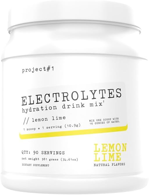 Project #1 Electrolyte Drink Mix - Lemon Lime Flavor - Enhanced Hydration with Potassium & Coconut Water - Low Calorie, High Performance Electrolyte Powder for Fitness & Endurance - 90 Servings