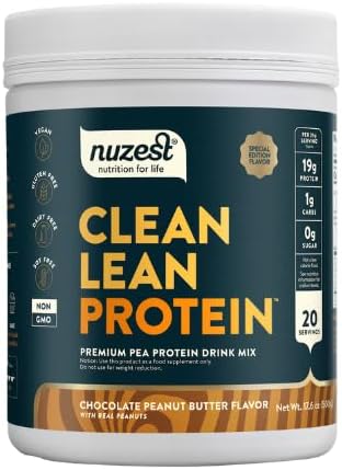 Nuzest - Pea Protein Powder - Clean Lean Protein, Premium Vegan Plant Based Protein Powder, Dairy Free, Gluten Free, GMO Free, Protein Shake, Chocolate Peanut Butter, 20 Servings, 1.1 lb