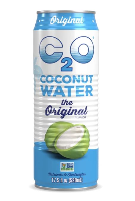 C2O - Coconut Water, The Original Flavor (12 Pack) - Made with Fresh Coconut Water, Plant Based - Non GMO Canned Water - Natural Hydration, Essential Electrolytes, & Potassium - 12 Cans, 17.5 FL OZ