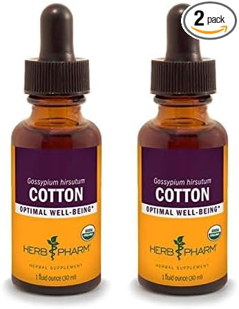 Herb Pharm Certified Organic Cotton Root Liquid Extract, 1 Fl Oz (Pack of 2)