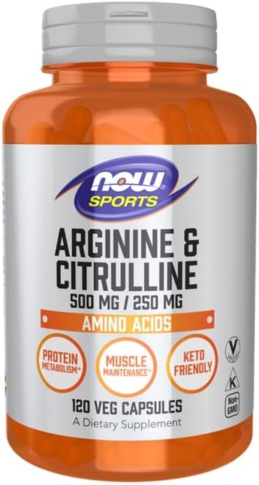 Now Foods Arginine 500mg with Citrulline 250 mg-120 Capsules