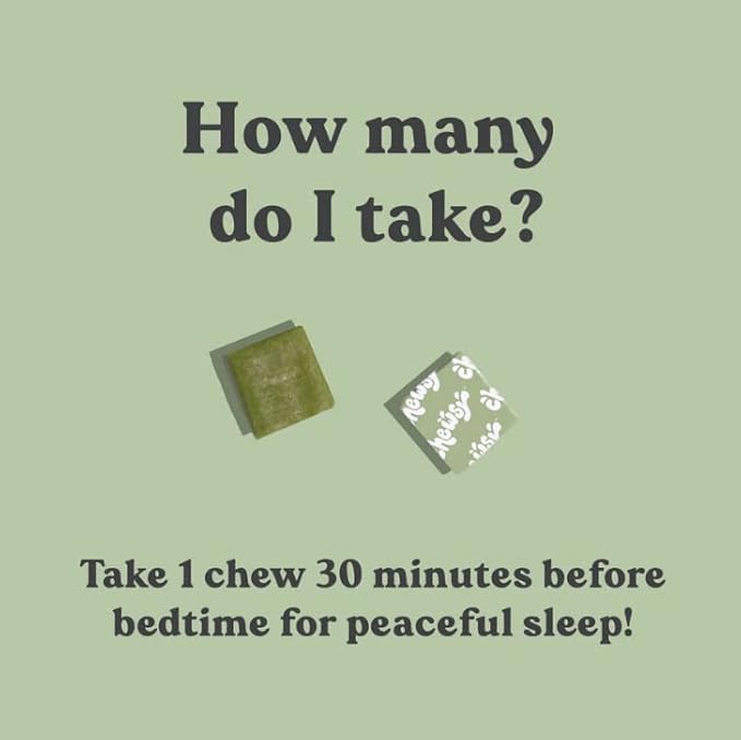 Chewsy Peaceful Sleep Chews, Sleep Support, 3 mg Melatonin, 200 MGS L-Theanine, Chamomile, Lemon Balm, Magnolia, Nighttime Sleep Aid, Naturally Minty Chews, Promotes restful Sleep, 6 -Day Supply (1)