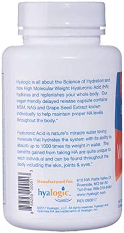 Hyalogic Hyaluronic Acid 120 mg Delayed Release Capsules | Combo Formula w/Glucosamine MSM | Support Healthy Eyes and Skin and Overall Body | Promote Healthy Skin | Non-GMO (30 Count)