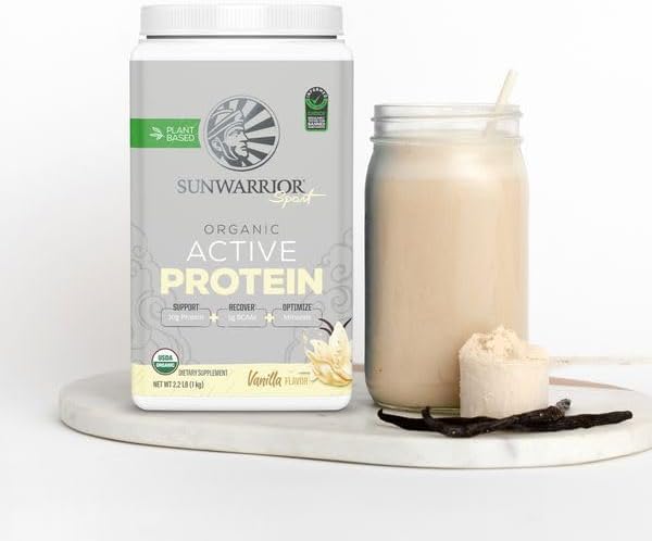 Sunwarrior Vegan Protein Powder Plant-Based USDA Organic BCAAs | Sugar, Gluten, Dairy Free Non-GMO | Vanilla Flavored 20 Servings | Sport Active