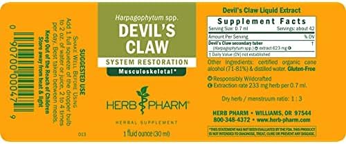 Herb Pharm Devil's Claw Liquid Extract for Musculoskeletal System Support - 1 Ounce (DDCLAW01)