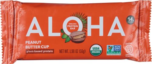 ALOHA Organic Plant Based Protein Bars - Peanut Butter Cup Bar - Vegan, Low Sugar, Gluten-Free, Paleo, Low Carb, Non-GMO, No Stevia, No Erythritol