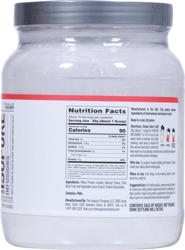 Isopure Clear Whey Isolate Protein Powder Infusions, Lactose Free, Gluten Free, Naturally Flavored, Mixed Berry, 20g Protein Per Serving, 14.1 Oz, 16 Servings