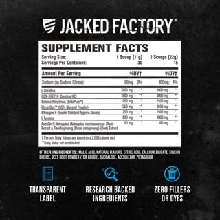 Jacked Factory Nitric Surge Stim Free Pre Workout Powder - Caffeine-Free Nitric Oxide Supplement w/Con-Cret Creatine, L Citrulline, & GlycerSize Glycerol - Cherry Kiwi, 30 Servings