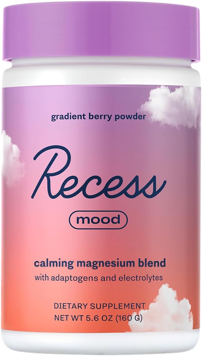 Recess Mood Powder, Calming Magnesium L-Threonate Blend with Passion Flower, L-Theanine, Electrolytes, Magnesium Calm Support Powder Supplement - Gradient Berry 28 Serving Tub