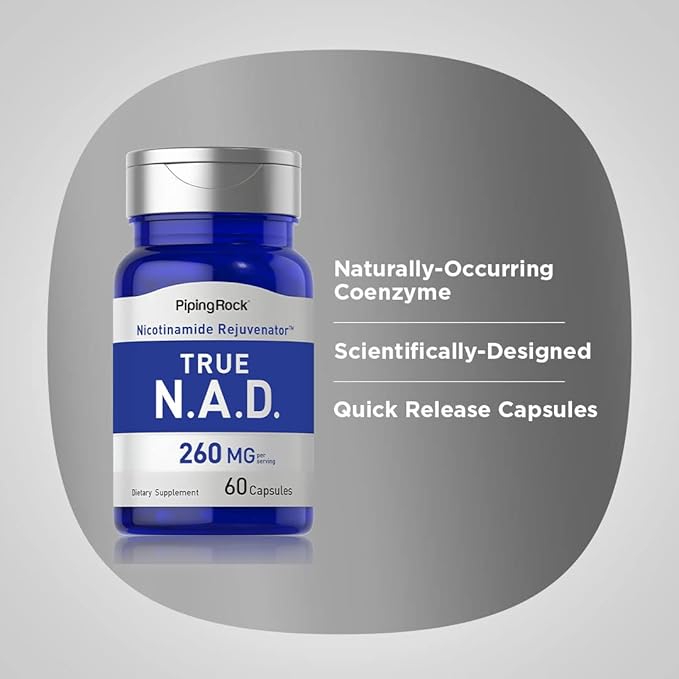 Piping Rock NAD Supplement for Women and Men | Nicotinamide Adenine Dinucleotid | 60 Capsules | Rejuvenator | Non-GMO, Gluten Free