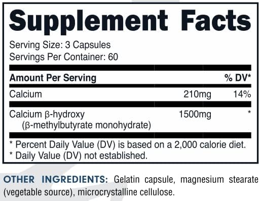 Bucked Up HMB (Beta-Hydroxy Beta-Methylbutyrate) 1500mg Per Serving, Essentials (60 Servings, 180 Capsules)