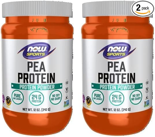 NOW Sports Nutrition, Pea Protein 24 g, Easily Digested, Unflavored Powder, 12-Ounce (Pack of 2)