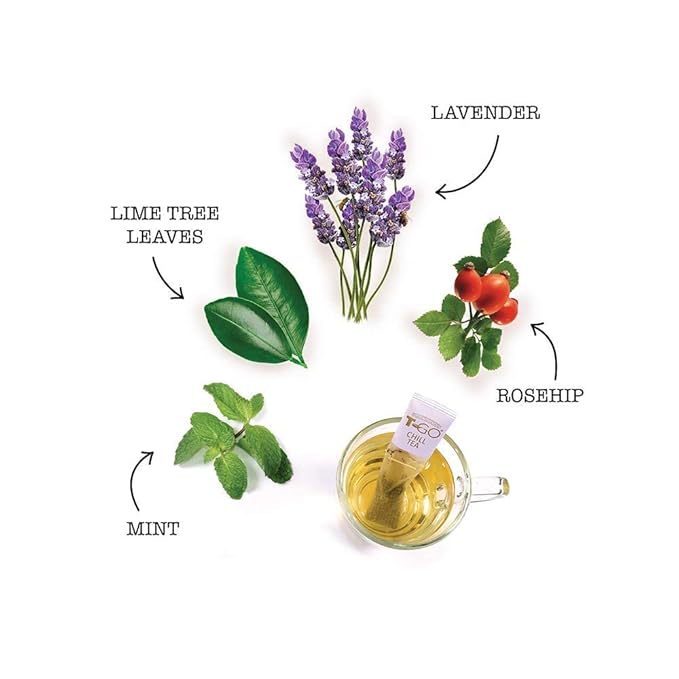 T-Go Chill Tea Calming Herbal Tea Sticks Organic Lavender Chamomile Relaxing Stress Relief Antioxidant Rich Decaf 15 Tea Sticks Pack of 1