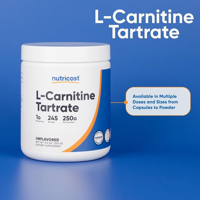Nutricost L-Carnitine Tartrate Powder (250 Grams) - 1 Gram per Serving, 245 Servings