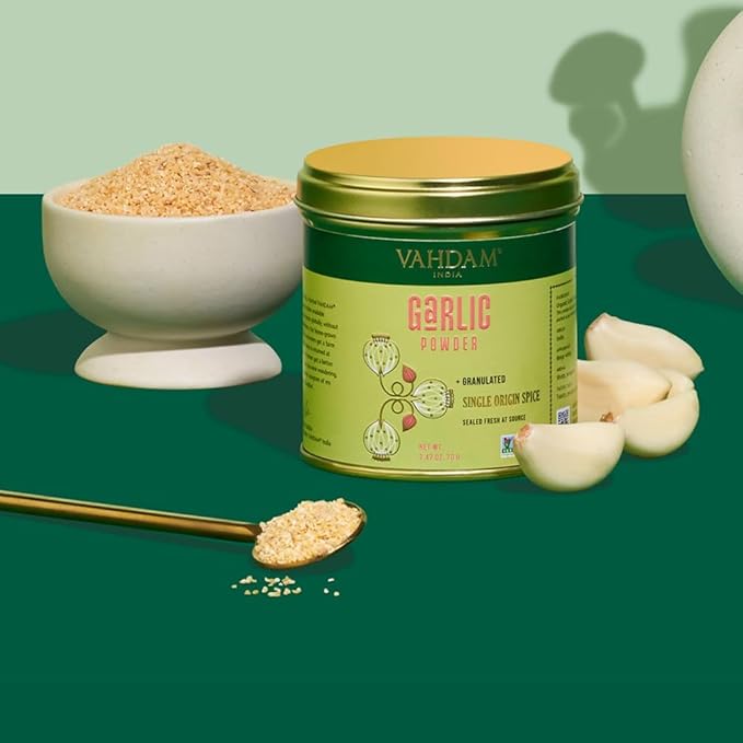 VAHDAM, Garlic Granules (2.47oz) 100% Raw Granulated Garlic (Allium Sativum) from India | Non GMO, Gluten Free, Dried Garlic | Aromatic & Pungent | Direct from Source