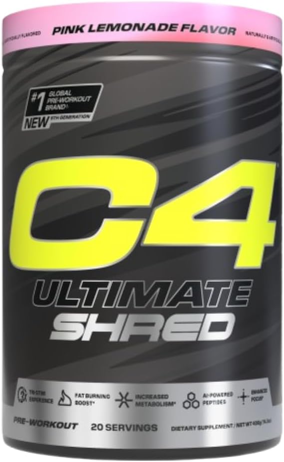 Cellucor C4 Ultimate Shred Pre Workout Powder, Metabolism Supplement with Cayenne Extract+300mg Caffeine+TeaCrine+Dynamine - Cherry Limeade, 20 Servings