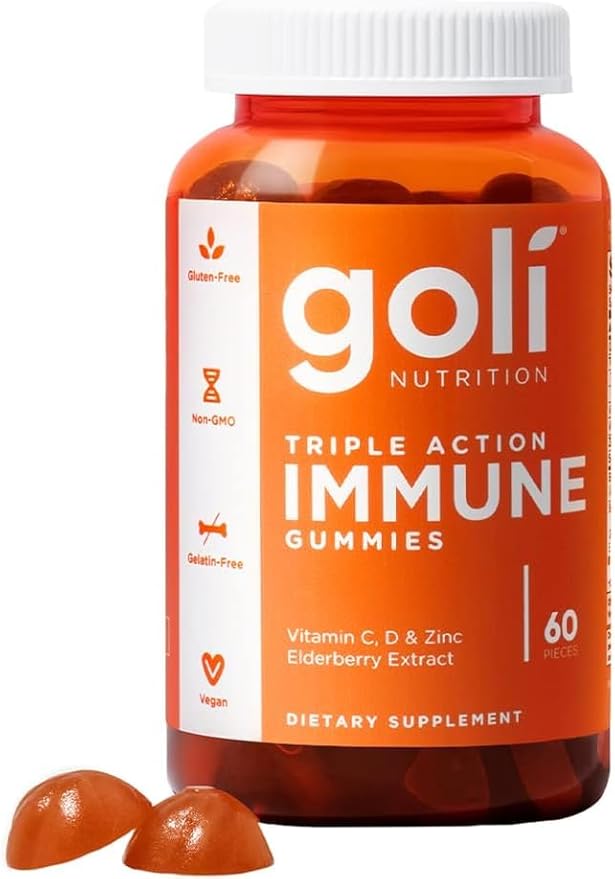 Goli Immune Vitamin Gummy - 60 Count - Elderberry, Vitamin C, D & Zinc, Vegan, Non-GMO, Gluten-Free & Gelatin-Free, Pack of 1