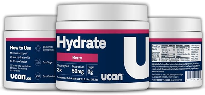 UCAN Hydrate Electrolyte Drink Mix (Berry, 30 Servings) Sugar-Free, Keto-Friendly, Vegan, Non-GMO, Gluten-Free Electrolyte Powder with Potassium & Magnesium for Runners & Athletes