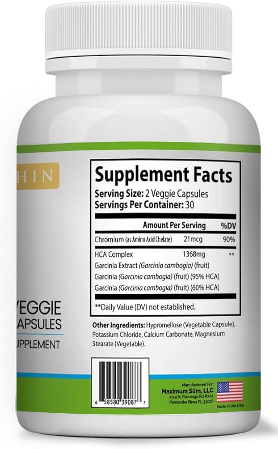 Maximum Slim 100% Pure Garcinia Cambogia Supplement - HCA Extract - Weight Support Formula for Men & Women - Non-GMO, Gluten Free - 60 Capsules