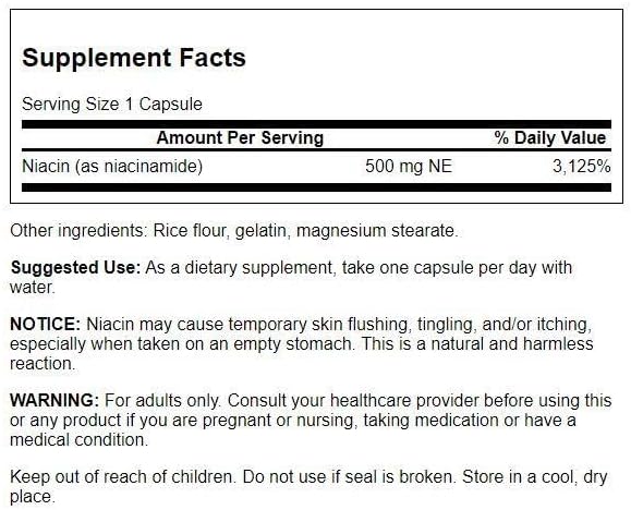 Swanson Niacinamide Carbohydrate Metabolism Joint Health Support 500 Milligrams 250 Capsules