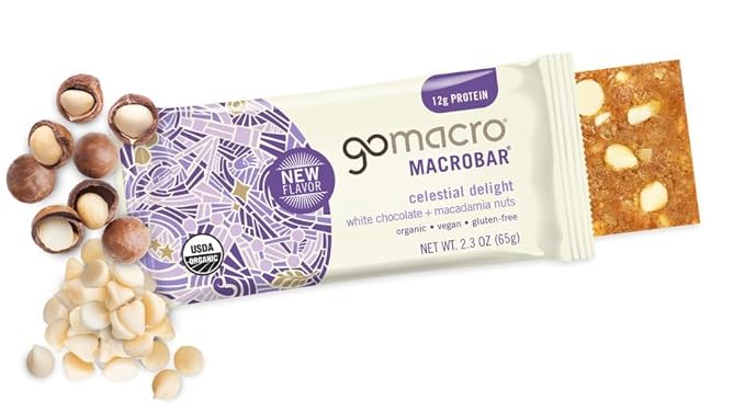 GoMacro MacroBar Organic Vegan Protein Bars - White Chocolate + Macadamia Nuts (2.3 Ounce Bars, 12 Count)