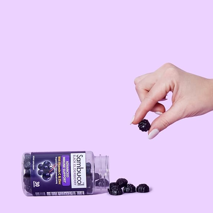 Sambucol Black Elderberry Gummies with Vitamin C & Zinc - Sambucus Elderberry Gummies for Immune Support, High Antioxidants, Gluten Free, Vegan, Elderberry with Zinc & Vitamin C - 30 Count, 2 Pack