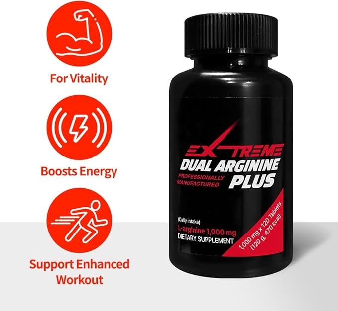 EXTREME Dual ARGININE Plus(1,000mg x 120 Tablets, 2 Months Supply) + Personal Pill Dispenser, Purse Size 1ea