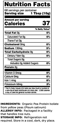 Terrasoul Superfoods Organic Pea Protein (Unflavored, Smooth Texture), 1.5 Pounds