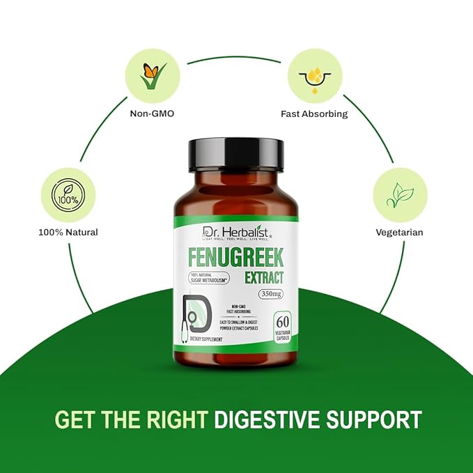 Dr. Herbalist Fenugreek Capsules (350mg, 60 Count) | Trigonella Foenum-Graecum Extract | Supports Vitality & Wellness | Equivalent to 3500mg Fenugreek Powder | Vegan, Non-GMO, Pure