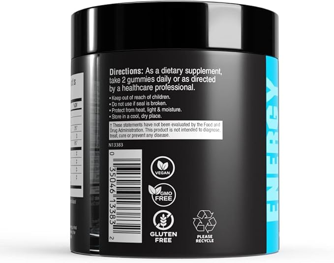 Pre Workout Gummies, Supports Energy Levels, Boosts Performance, Beta Alanine, Green Tea Extract, Nootropic Blend for Focus, Natural Beet Root, Blue Raspberry, 60 Gummies, 30 Servings