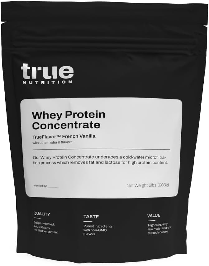 True Nutrition - Whey Protein Concentrate - 100% Whey Protein Powder - Fast Acting Low Carb Protein Powder with Essential Amino Acids - High in Leucine - French Vanilla - 2lb