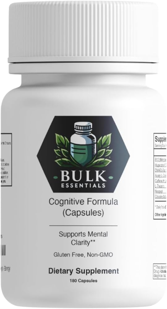 Cognitive Formula Capsules - 180 Capsules - 90 Servings - Caffeine - L-Theanine - Citicoline - Nootropic - Energy