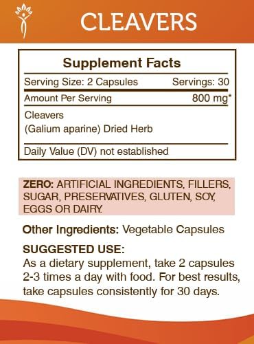Secrets of the Tribe Cleavers 60 Capsules, 800 mg, Cleavers (Galium aparine) Dried herb (60 Capsules)