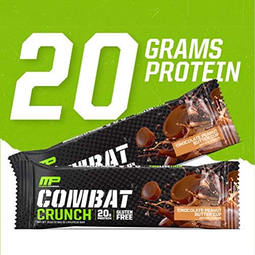 MusclePharm Combat Sport Bar, Chocolate Peanut Butter Cup, High Protein Bars, Combat Cravings, Fuel Performance & Meet Energy Demands, 20g Protein from Whey Protein, 5g Fiber, Gluten Free, 12 Bars