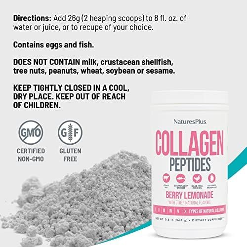 Natures Plus Collagen Peptides, Berry Lemonade - 0.8 lb Powder - Hair, Skin, Nail & Joint Health, Immune System Support - Non-GMO, Gluten Free - 14 Servings