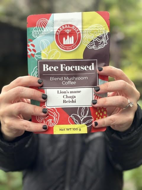 Mushroom Coffee by Herbal Hive Bee Focused Includes Adaptogens Reishi, Lion's Mane, and Chaga Superfood Low Acid Instant 30 Servings (3.5 oz, Dark Roast)