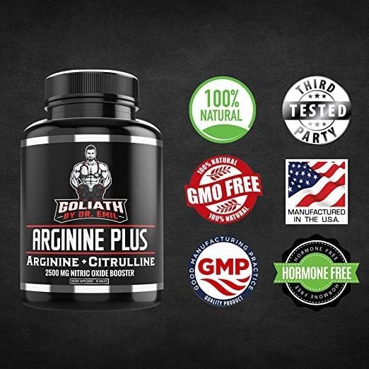 Dr. Emil's ARGININE Plus - L Arginine + L Citrulline - 2500 MG High Dose NO Booster Tablets - Nitric Oxide Supplement for Vascularity and Heart Health (Arginine AAKG and Citrulline Malate 2:1)