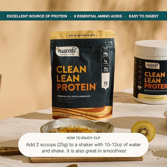 Nuzest - Vegan Pea Protein Powder - Clean Lean Protein, Premium Plant Based Protein Powder, Dairy Free, Gluten Free, GMO Free Protein Shake (1 Serving (Pack of 1), Salted Caramel)
