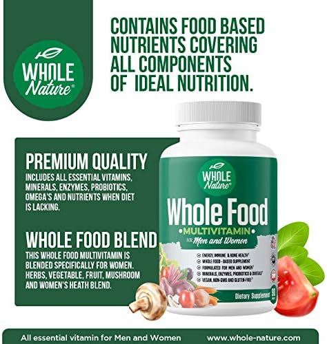 Whole Food Multivitamin for Men and Women Plus Liposomal Vitamin C High Absorption Vegan Capsules