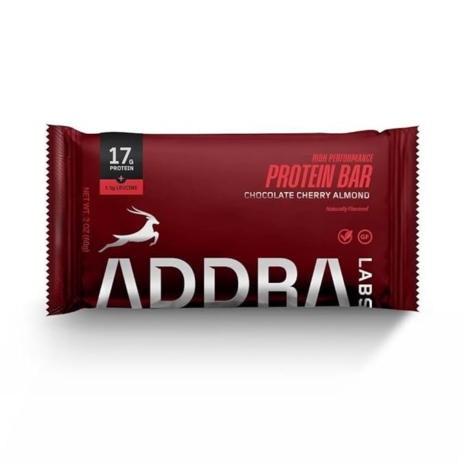 ADDRA Protein Bars - Vegan, Gluten-Free, High-Protein Muscle Recovery Bar for Runners, 17g Protein + 1.5g BCAA Leucine, Low Sugar, Plant-Based Chocolate Cherry Almond Flavor, 12-Pack